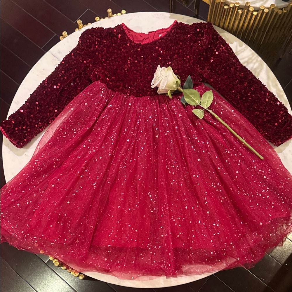 Elegant Red Sequin Kids Formal Dress